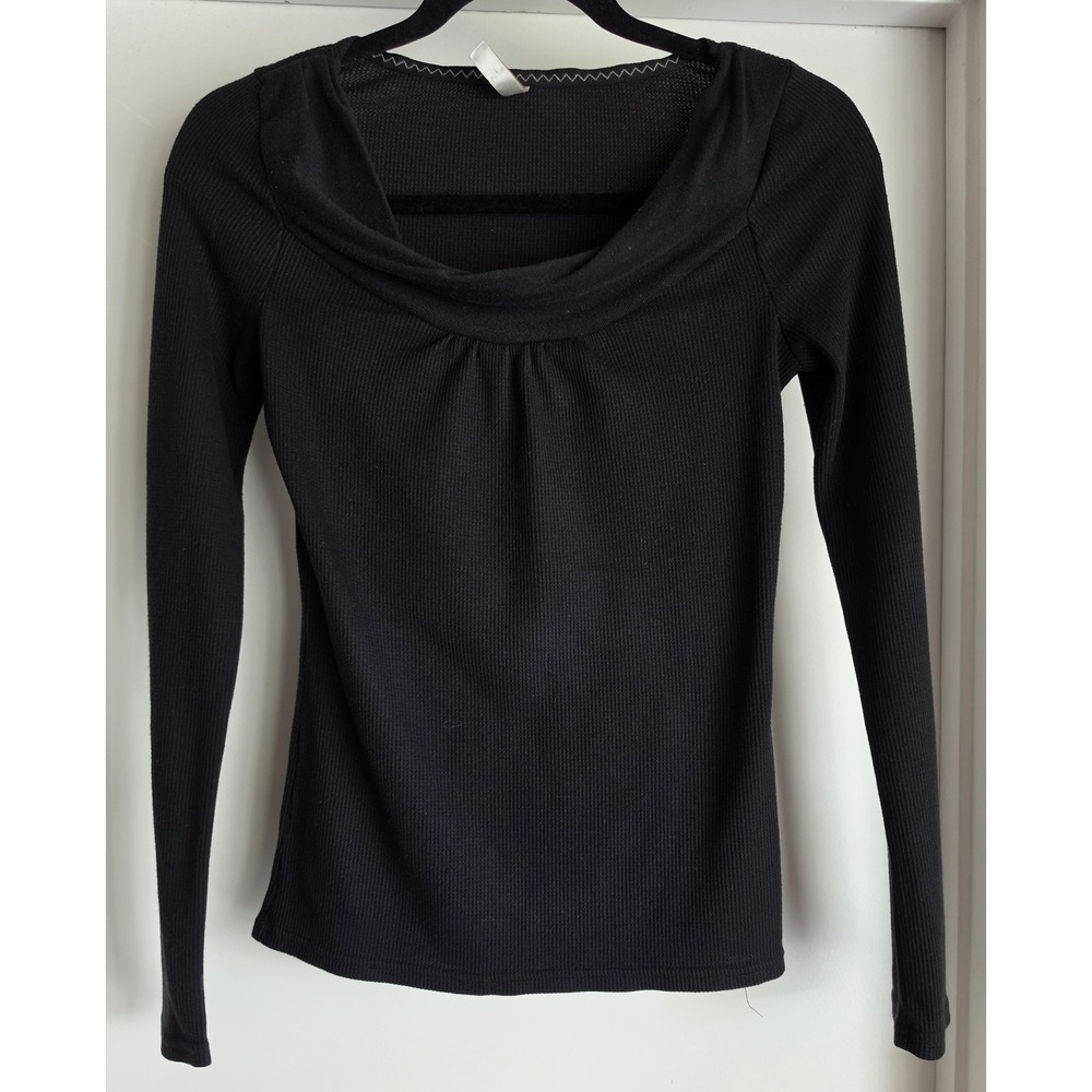 Old Navy Women XS Black Ribbed Cowl Neck Long Sleeve Top Blouse Shirt Tunic